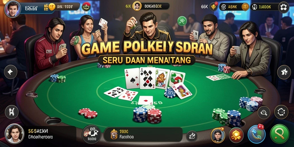 Tampilan gameplay seru di 66K dengan kartu dan chip poker.