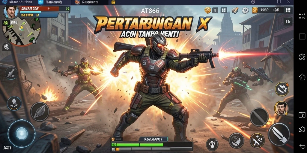 Tampilan gameplay mendebarkan di AT866 dengan pertarungan aksi intens.
