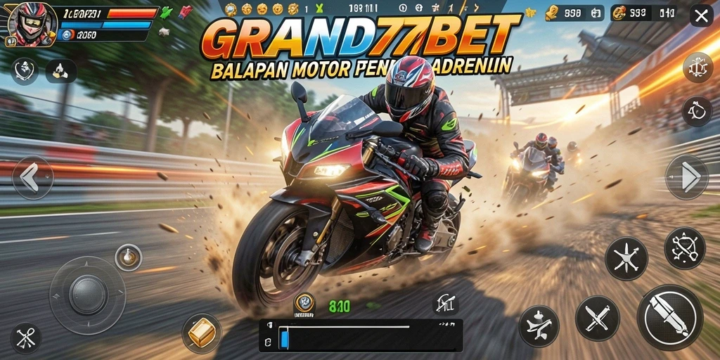 Gameplay seru dan mendebarkan dari GRAND77BET dalam balapan motor.