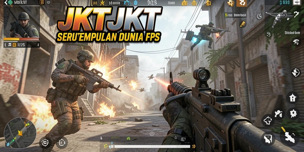Tangkapan layar JKTJKT yang menggambarkan aksi FPS yang mendebarkan.