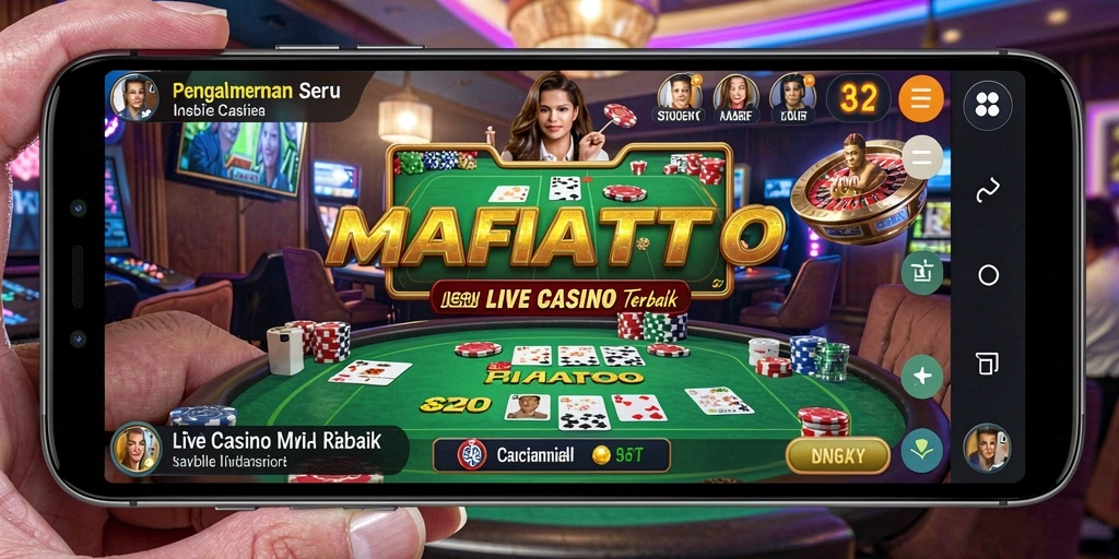 Screenshot gameplay MAFIATOTO menampilkan dealer langsung dan suasana casino yang otentik.