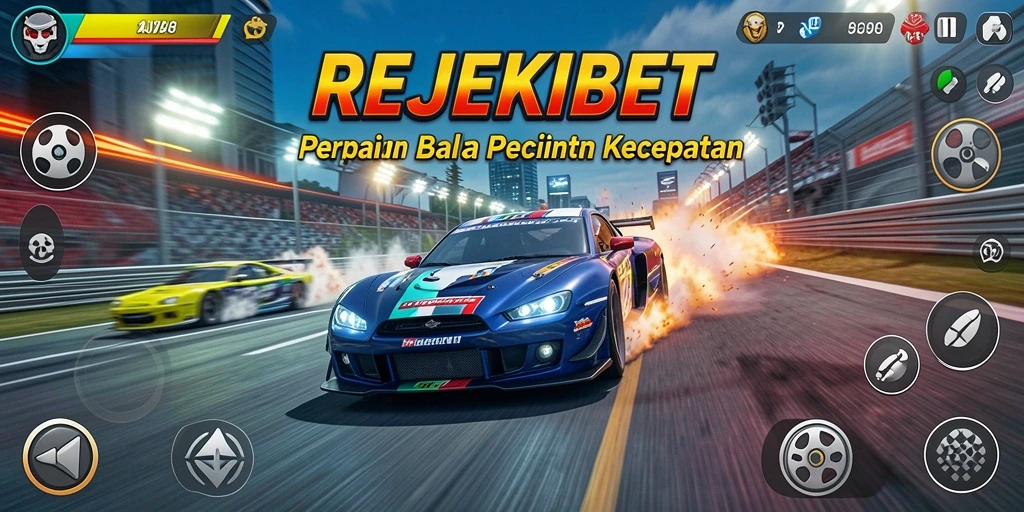 Tampilan gameplay menarik di trek balap REJEKIBET yang memukau.