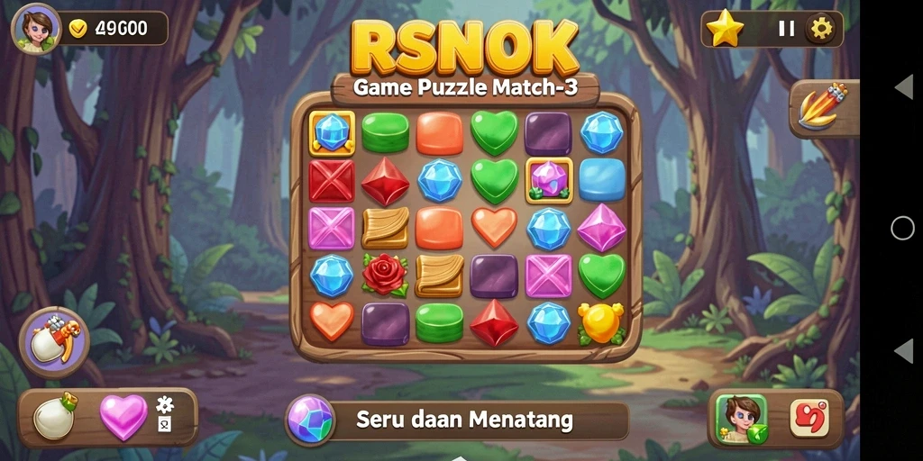 Tangkapan layar RSNOK menampilkan grafis gameplay Match-3 yang memikat.