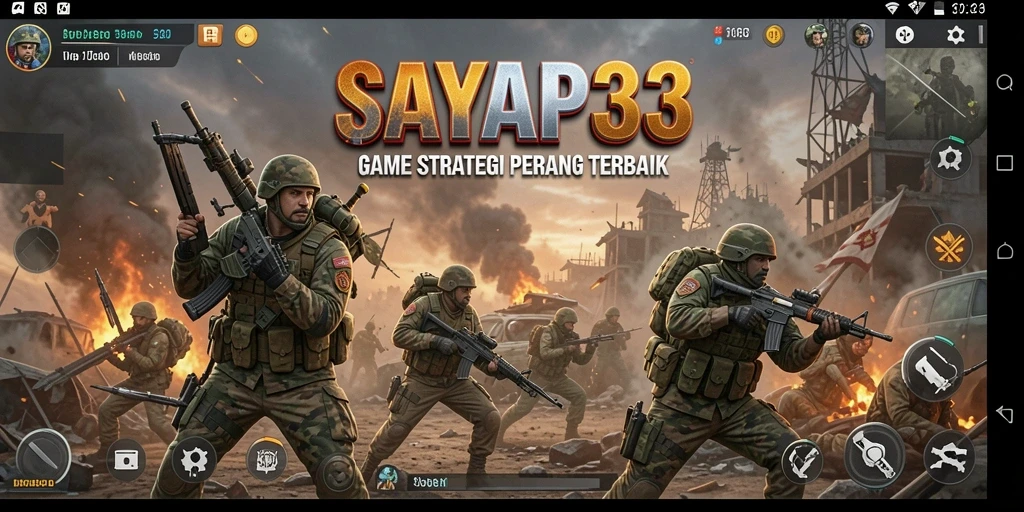 Tampilan gameplay SAYAP33 dengan pasukan dan strategi yang mendebarkan.
