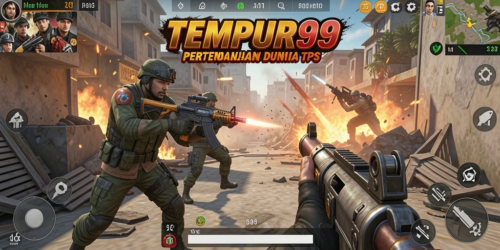 Screenshot permainan TEMPUR99 menunjukkan aksi seru dan intensitas TPS.