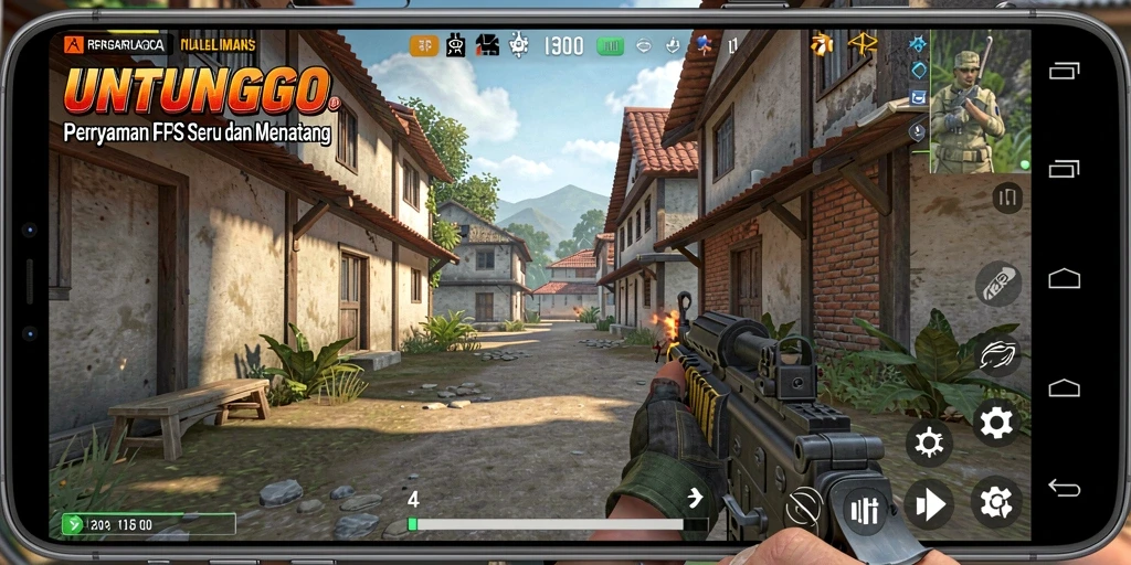 Screenshot gameplay UNTUNGGO menunjukkan aksi tembak-menembak yang intens.